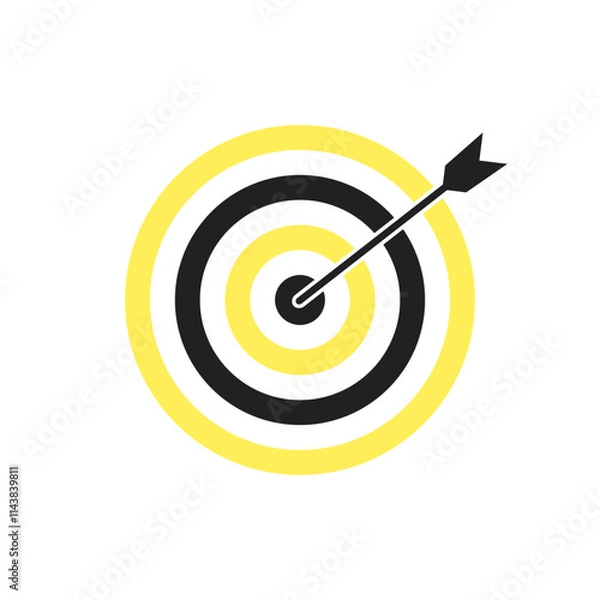 Fototapeta Yellow and black bullseye dart target icon. Dart target goal marketing sign. Arrow dart logo vector. Winner dart sign.