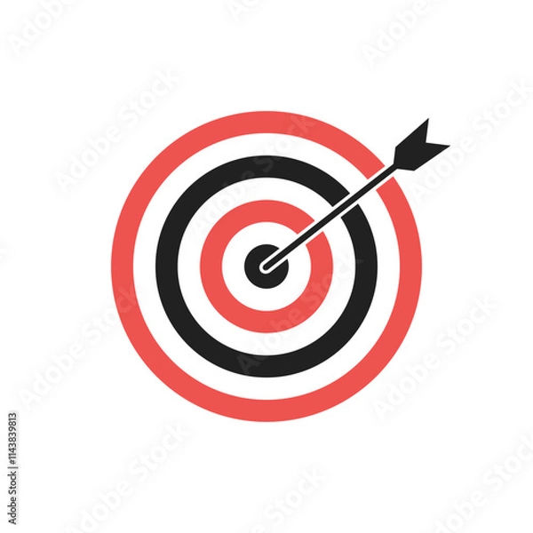 Fototapeta Red and black bullseye dart target icon. Dart target goal marketing sign. Arrow dart logo vector. Winner dart sign.