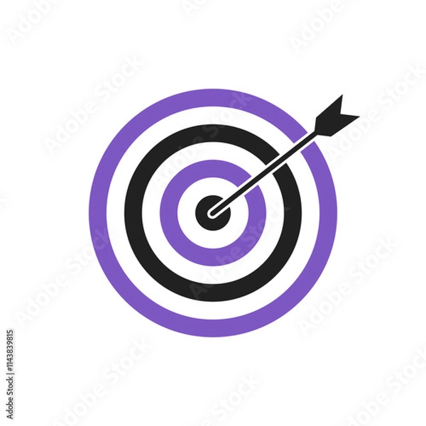 Fototapeta Purple and black bullseye dart target icon. Dart target goal marketing sign. Arrow dart logo vector. Winner dart sign.