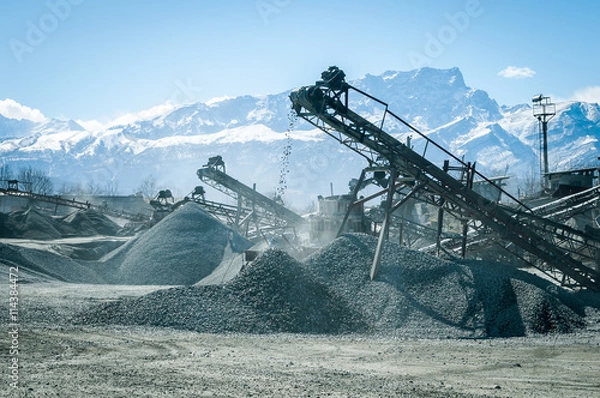 Obraz stone crusher at work, the extraction of gravel, the mining and production of crushed stone