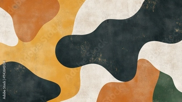Fototapeta Abstract organic shapes in autumnal colors on textured background.