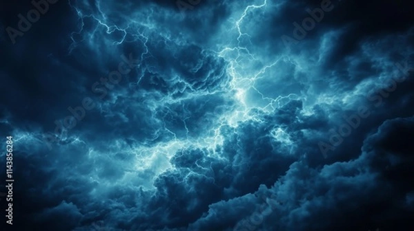 Fototapeta Dramatic storm cloud, background illuminated by lightning create a moody atmosphere.