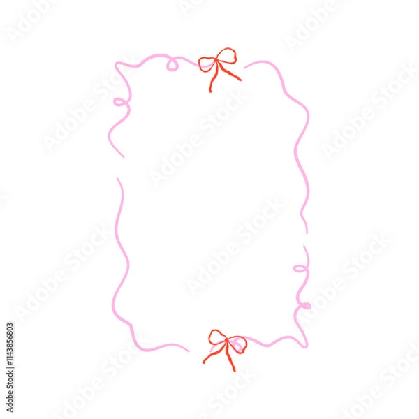Obraz Whimsical coquette frame with bow and curly garland. Whimsical border pink coquette style. Vector illustration