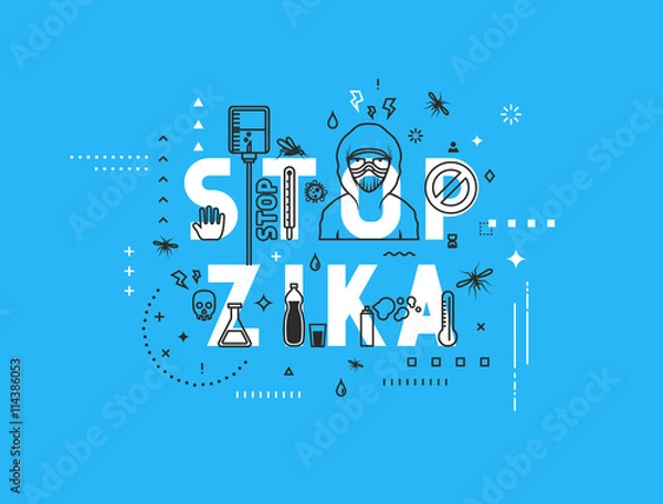 Fototapeta Design concept epidemic of stop zika virus. Modern line style illustration. Concepts of words stop zika virus, style thin line art, design banners for website and mobile website. Easy to edit.