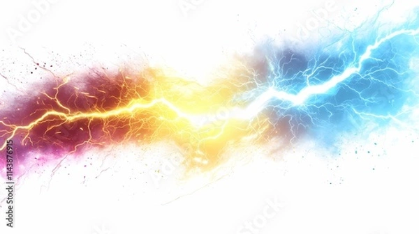 Fototapeta Vibrant Electric Energy Burst with Colorful Lightning Strikes Abstract Background for Creative Design Projects and Illustrations