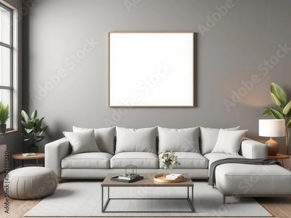 Fototapeta A mockup of living room wall art displayed on a canvas with a preview of the design, sample, frame, empty