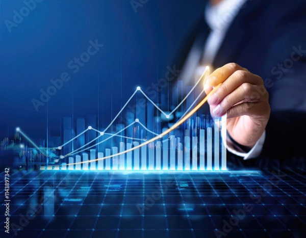 Fototapeta economy illustrates growth graph and analyzes financial data for strategic business planning and invest