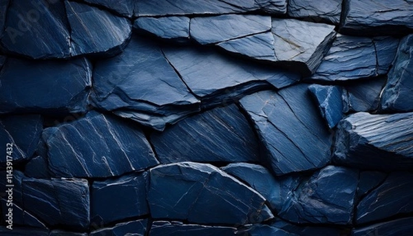 Fototapeta Abstract Dark Blue Slate Rock Texture with Cracked Layers – Natural Mineral Design for Creative Projects, Backgrounds, and Decor