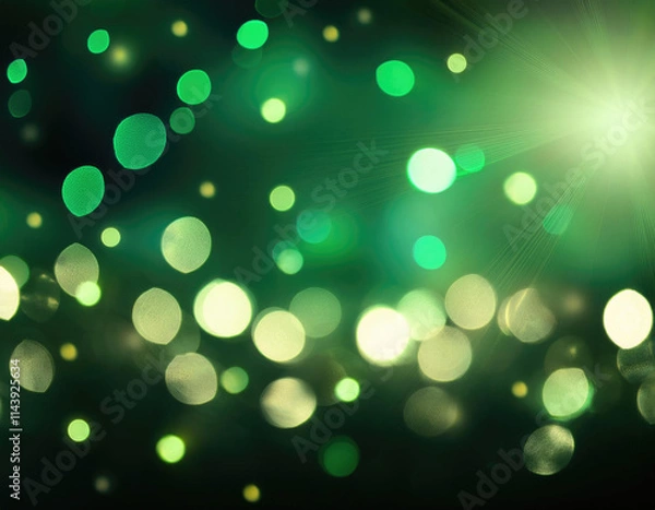 Fototapeta Festive bokeh_ dark blurred Christmas lights background with happy holiday party glow and green flar