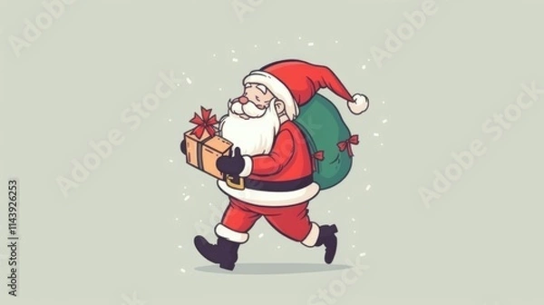 Fototapeta Santa Claus carrying gifts, cartoon style