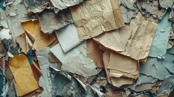 Fototapeta Paper Waste: Waste paper products that are recyclable, contributing to reduced deforestation and environmental conservation efforts.

