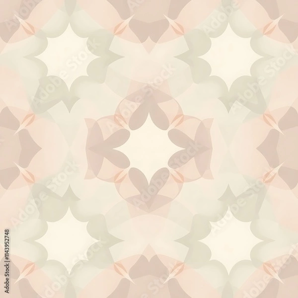 Fototapeta Serene Pastel Kaleidoscope: A calming, symmetrical pattern in soft peach, beige, and sage green hues creates a gentle, harmonious design. Perfect for backgrounds, textiles.