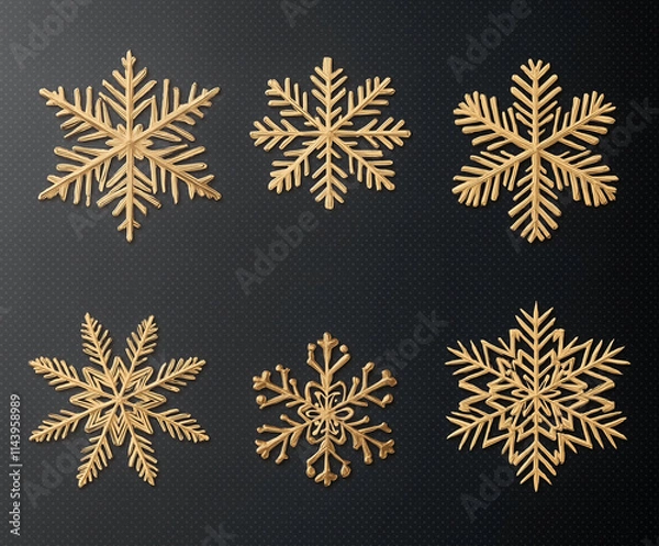Obraz golden snowflakes on a black background