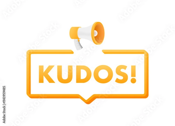 Obraz Megaphone announcing kudos in speech bubble with orange border