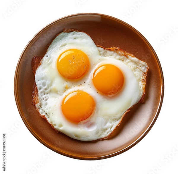Obraz Triple Sunny Side Up Eggs on a Ceramic Plate