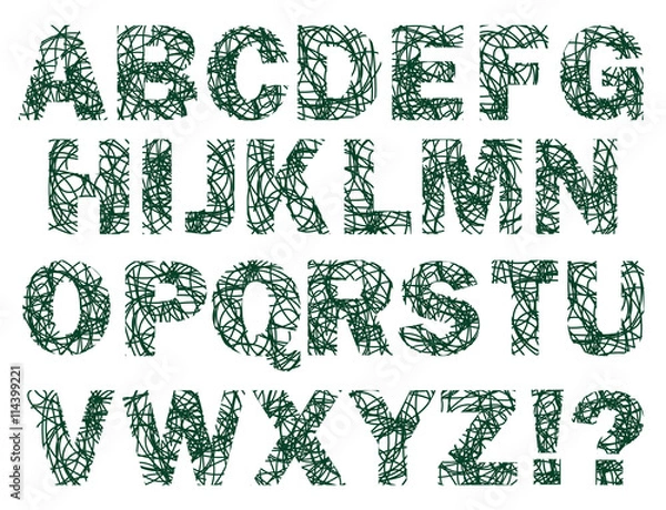 Fototapeta set of alphabet letters made of thread-like bent lines