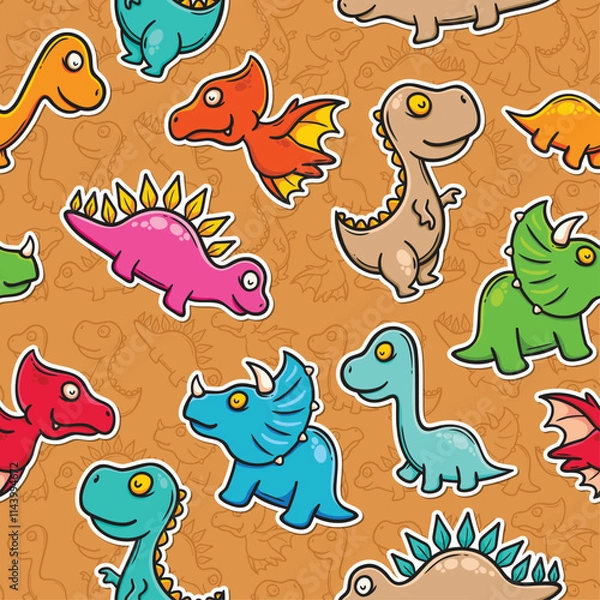 Fototapeta Adorable Dinosaur Pattern with Cute Designs