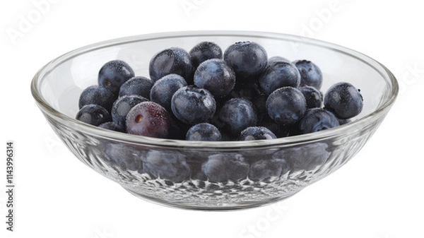Fototapeta A Beautiful Glass Bowl Filled with Ripe and Juicy Blueberries Perfect for Healthy Snacks, Breakfast Bowls, and Desserts.
