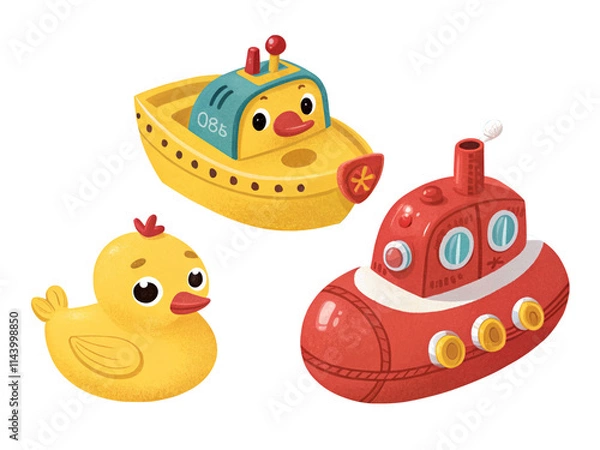 Obraz a bath toys retro illustration on transparent