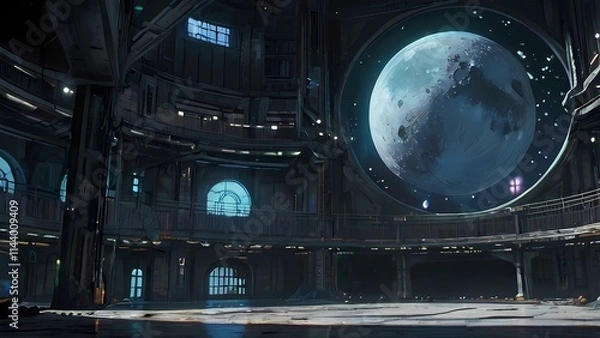 Fototapeta ゲーム背景　異世界月基地の廃墟風景