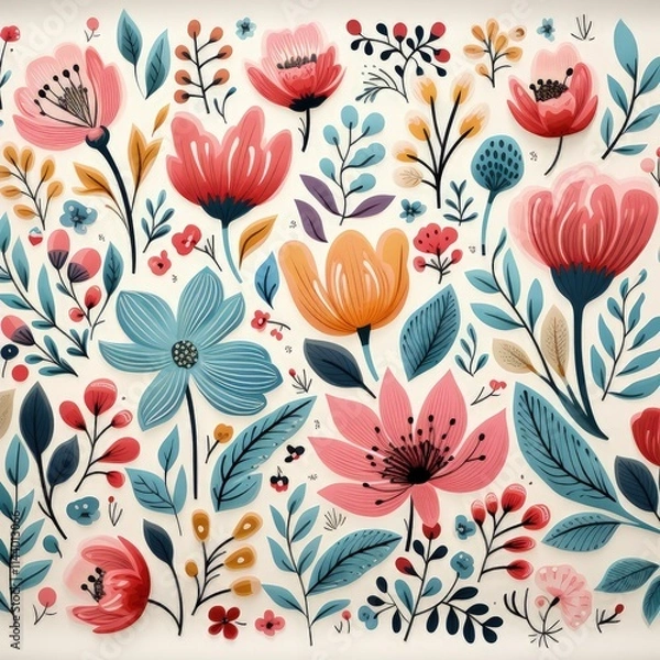 Fototapeta Minimalist Boho Floral Illustration on White Background