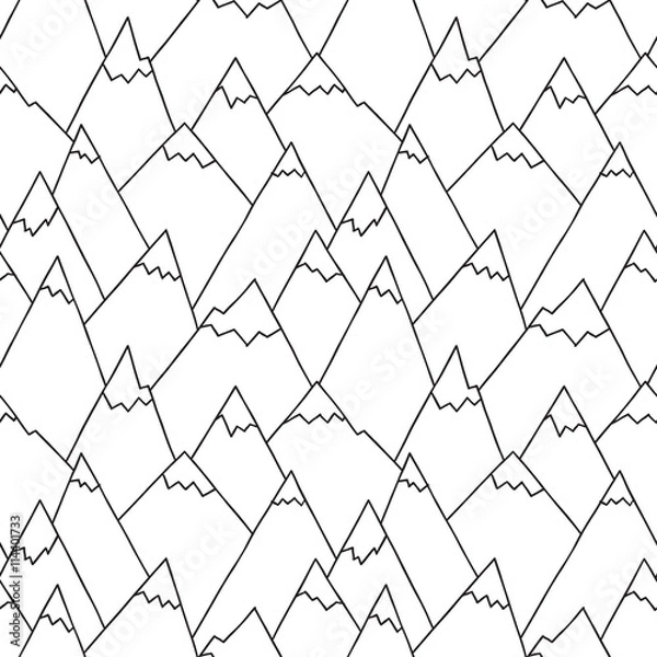 Fototapeta Nature Seamless Pattern in Black and White. Repetitive Texture with Hand Drawn Mountains. Vector Baby Background. Ready Pattern Swatches Included in File