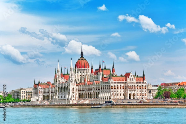 Obraz Hungarian Parliament at daytime. Budapest. View from Danube rive