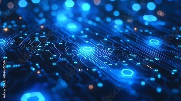 Obraz Cool Blue Tech Background with Circuit Motif