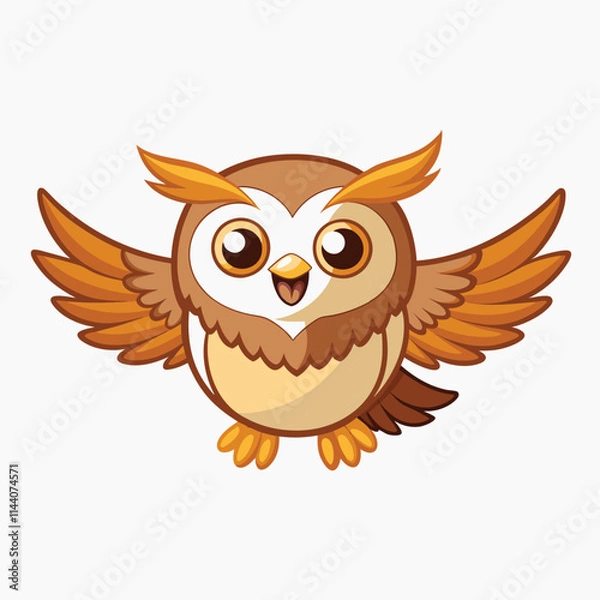Fototapeta Cute Cartoon tribal Owl with feathers on a white background. Vector illustration
