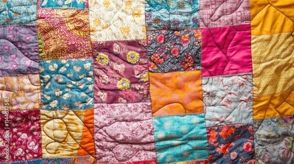 Fototapeta Colorful Handmade Patchwork Quilt With Abstract Rustic Patterns Ideal For Textile Backgrounds Home Decor And Craft Projects