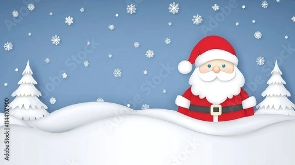 Obraz Santa Claus with snowflakes and winter landscape in festive vector illustration