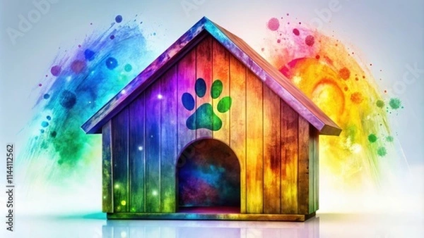 Fototapeta Stylish dog house design, double exposure showcasing paw prints and bones.
