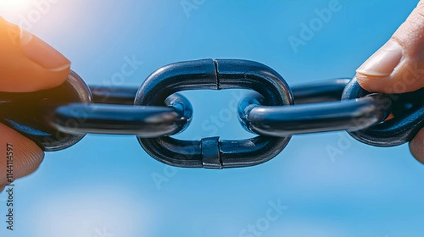 Fototapeta A pair of hands severing a chain link to symbolize the breaking free concept