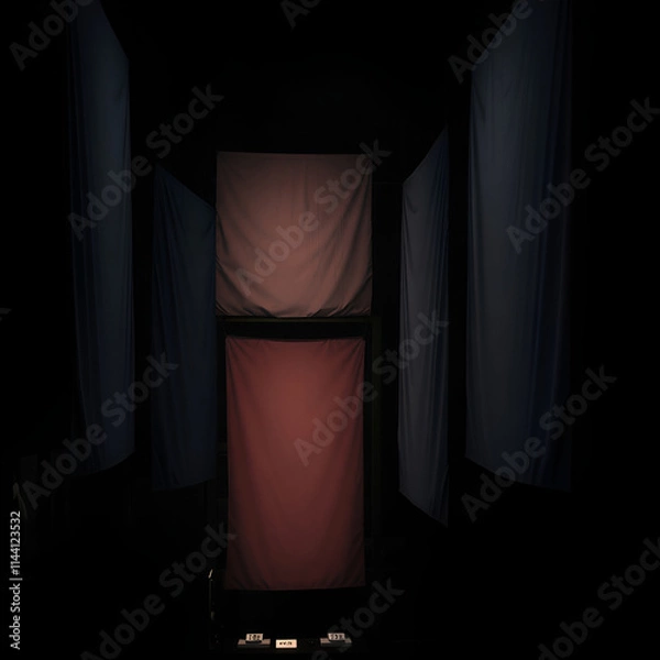 Fototapeta Banner boards viewed from a high angle using contrasting chiaroscuro lighting, deep shadows, elevated perspective.jpg
