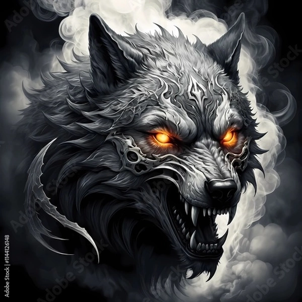 Obraz Black and White Gothic Wolf Art