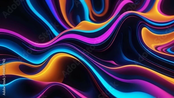 Fototapeta Abstract vibrant wavy background with neon colors; perfect for modern designs, websites, and digital art projects.