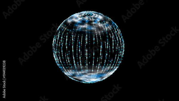 Fototapeta Abstract technology sphere with connecting dots, lines and triangles. Digital abstract network structure. 3D rendering.