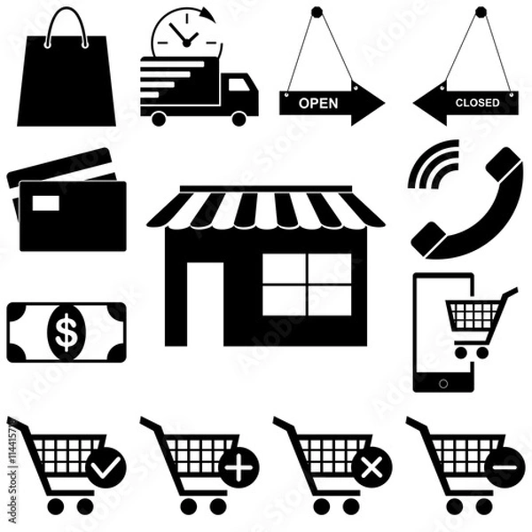 Fototapeta Shopping icons set. Web-story flat style vector illustration