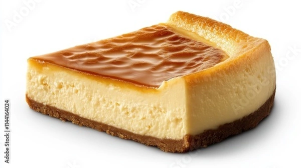 Fototapeta Delicious Slice of Creamy Cheesecake with Golden Caramel Topping