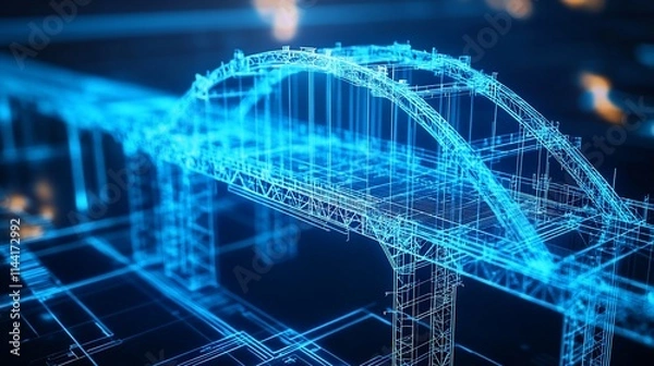 Fototapeta Digital blueprint of an arch bridge structure.