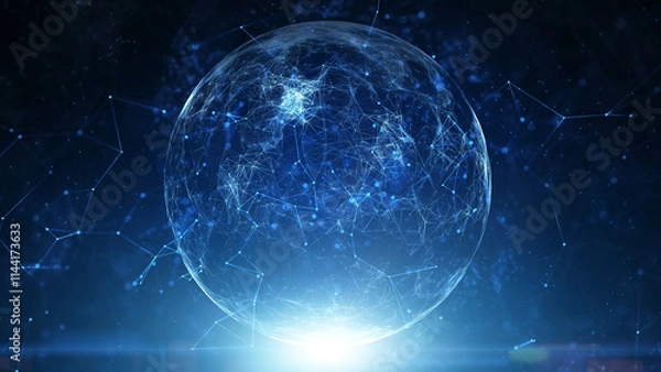 Fototapeta Digital shining sphere technology cyberspace illustration background.