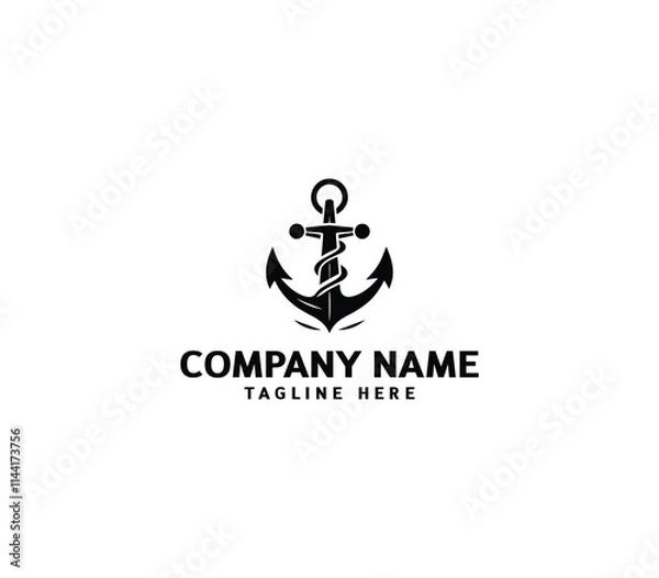 Fototapeta Vector anchor logo design. Marine retro emblems logo with anchor. Monochrome sea anchor illustration