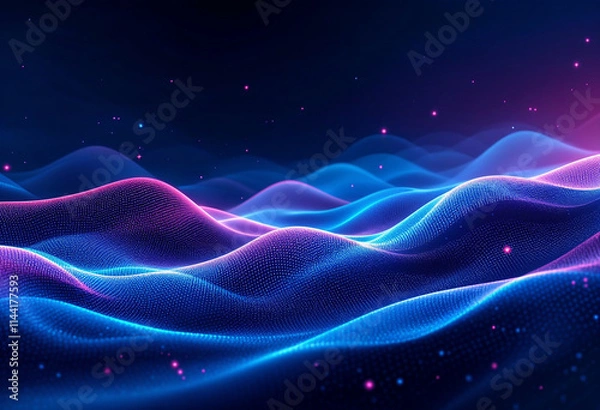 Fototapeta Sleek radiant wave design, contemporary neon backdrop for tech graphics