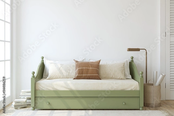 Obraz Bedroom interior mockup. Teenboy room. 3d render.