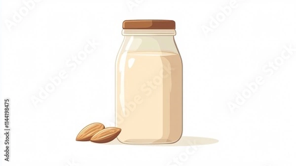 Fototapeta Almond Milk Vector Illustration - Single 2D Design for Creative Projects