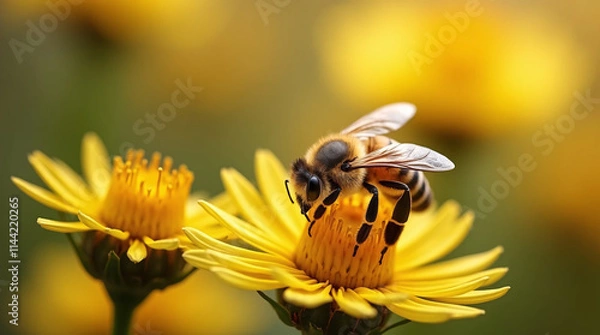 Obraz A worker bee collecting nectar from a flower