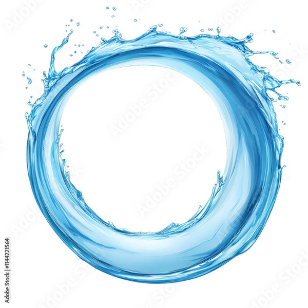 Fototapeta rounded splash of blue water creates dynamic and refreshing visual. circular shape emphasizes fluidity and movement, perfect for conveying energy and vitality