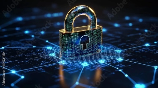 Fototapeta A digital lock symbolizing cybersecurity and data protection in a networked environment.