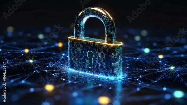 Fototapeta A digital padlock symbolizes online security in a connected network, representing data protection and privacy.