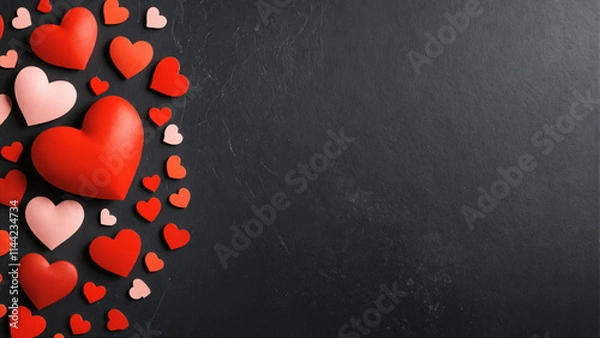 Fototapeta red hearts on black background